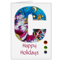 CHRISTMAS C LETTER / INSPIRED SANTA MONOGRAM GREETING CARDS
