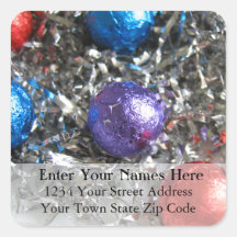 Christmas Candy and Tinsel Address Label Square Sticker