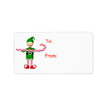 Christmas Candy Cane Elf Gift Tag Personalized Address Label