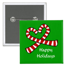 Christmas Candy Cane Heart Button