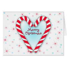 Christmas Candy Cane Heart Design Greeting Cards