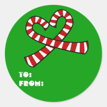 Christmas Candy Cane Heart Label Round Sticker