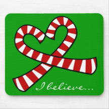 Christmas Candy Cane Heart Mouse Pad