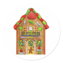 Christmas Candy Gingerbread House Round Stickers