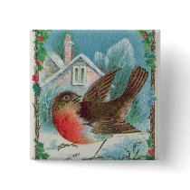 Christmas card depicting a robin pin