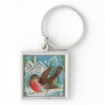 Christmas card depicting a robin keychains