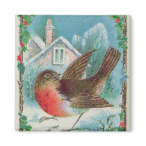 Christmas card depicting a robin magnet