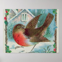 Christmas card depicting a robin posters