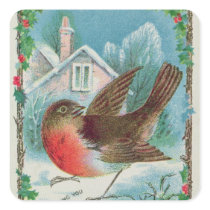 Christmas card depicting a robin square stickers