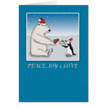 Christmas card: Polar bear and penguin