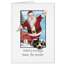 Christmas Card, Santa Playing Soccer