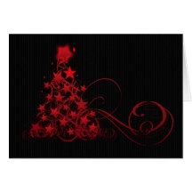 Christmas Card With Swirly Tree And Stars