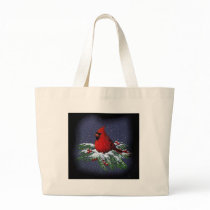 CHRISTMAS CARDINAL: BIRD: ART: SNOW TOTE BAGS