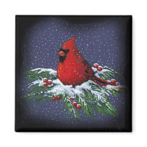CHRISTMAS CARDINAL: BIRD: ART: SNOW