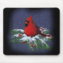 CHRISTMAS CARDINAL: BIRD: ART: SNOW