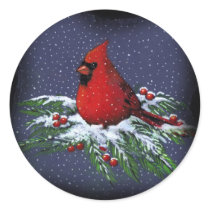 CHRISTMAS CARDINAL: BIRD: ART: SNOW