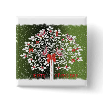 Christmas Cardinals Pinback Buttons