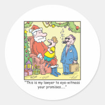 Christmas Cartoon Santa's Promises Round Stickers