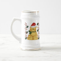 Christmas Cat And Holly Beer Stein Mug