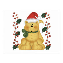 Christmas Cat And Holly Postcards