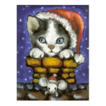 Christmas cat and mouse post cards