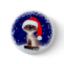 Christmas Cat in Santa Hat Buttons