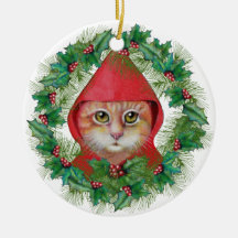 Christmas Cat Little Red Riding Hood Ornament