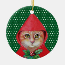 Christmas Cat Red Riding Hood Ornament