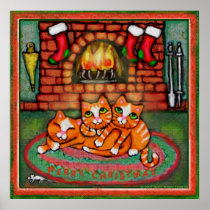 Christmas Cats Art Poster / Print