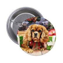 Christmas - Cavalier King Charles Spaniel - Lily Pinback Button