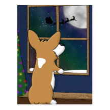 Christmas Corgi at Window Postcard