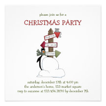 Christmas Critters · Penguin & Signpost Personalized Invitations