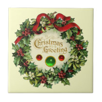 CHRISTMAS CROWN WITH MISTLETOES AND HOLLY BERRIES tiles