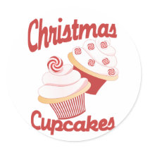 Christmas Cupcakes Round Stickers