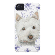 Christmas Cute Westie Dog Art and Snow flake iPhone 4 Case-Mate Case