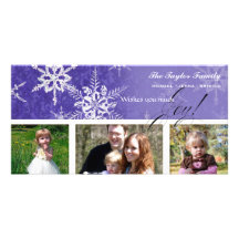 Christmas Damask Snowflake - Royal Purple Card Custom Photo Card