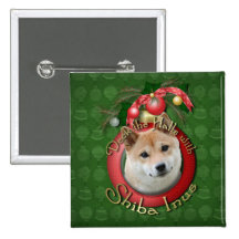 Christmas - Deck the Halls - Shiba Inu Button