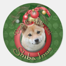 Christmas - Deck the Halls - Shiba Inu Round Sticker