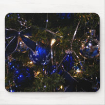 Christmas decorations with blue glass ornaments mousepad