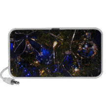 Christmas decorations with blue glass ornaments speaker system