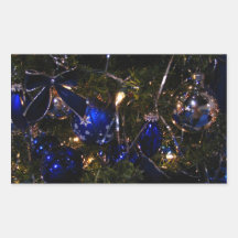 Christmas decorations with blue glass ornaments rectangle stickers