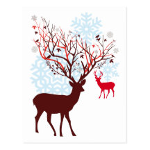 Christmas Deer with tree branch antlers Postcards