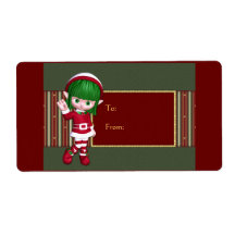 Christmas design with cute elf personalized shipping label