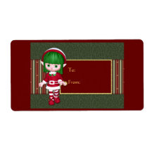 Christmas design with cute elf personalized shipping label