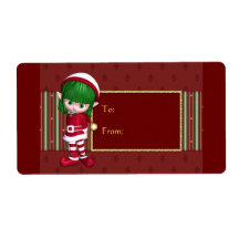 Christmas design with cute elf custom shipping label