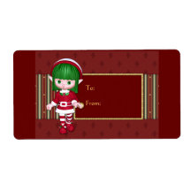 Christmas design with cute elf shipping label