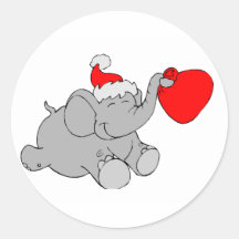 Christmas Elephant Heart Round Sticker