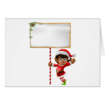Christmas elf holding a sign cards