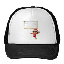 Christmas elf holding a sign hats