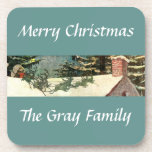 Christmas Eve Vintage Santa Sleigh on Roof Drink Coasters